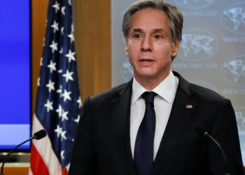 US Secretary of State Antony Blinken addresses reporters during his first press briefing at the State Department in Washington, DC, on January 27, 2021. (Photo by CARLOS BARRIA / POOL / AFP)
