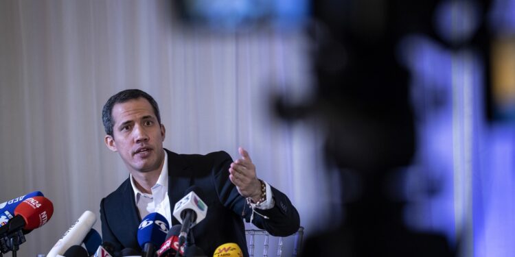 Miami (United States), 27/04/2023.- Venezuelan opposition leader Juan Guaido speaks during a press conference in Miami, Florida, USA, 27 April 2023. Guaido arrived in Miami from Colombia on 25 April 2023. Guaido crossed the border to Colombia with the intent of meeting with diplomats and other participants in a one-day conference to discuss the political situation in Venezuela. (Estados Unidos) EFE/EPA/CRISTOBAL HERRERA-ULASHKEVICH