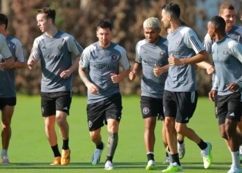 FORT LAUDERDALE, FLORIDA - JULY 18: Lionel Messi and Sergio Busquets of Inter Miami CF train with teammates during an Inter Miami CF Training Session at Florida Blue Training Center on July 18, 2023 in Fort Lauderdale, Florida.   Hector Vivas/Getty Images/AFP (Photo by Hector Vivas / GETTY IMAGES NORTH AMERICA / Getty Images via AFP)